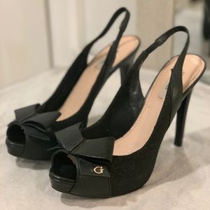 GUESS Gwwyna Black Slingback Stilleto Bow Heels Size 8.5